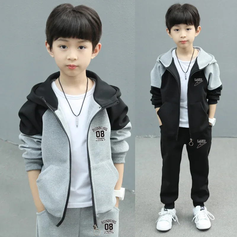 2025 autumn zipper splicing jacket hoodie + pants Child tracksuit Clothes boys sport Teenager Kids Cotton spring 9 8 10 12 year