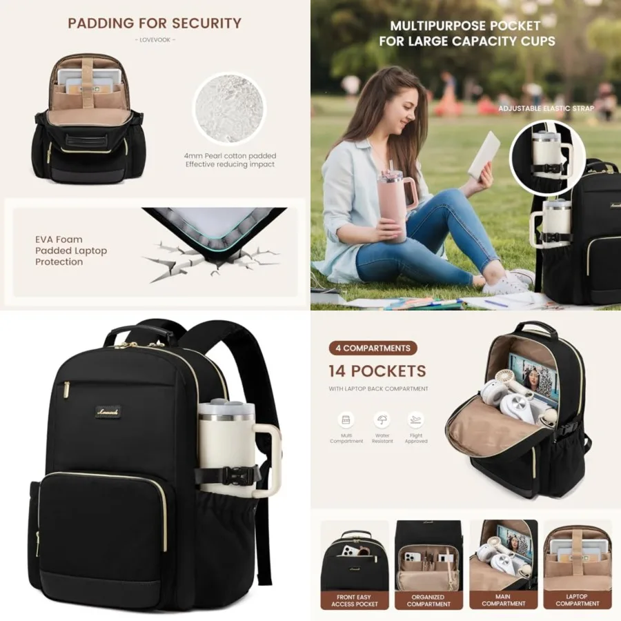 

Laptop Backpack for Women with Pouch Pocket for Large Capacity Cup, Laptop Computer Bag Travel Backpack Purse, Waterproof Work