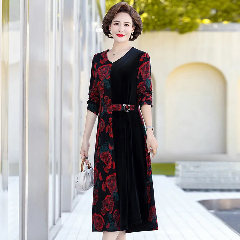 

Women Autumn Elegant A-Line V-Neck Dress Office Lady Elasticity Robe Femme Patchwork Vintage Designer Clothing High Quality