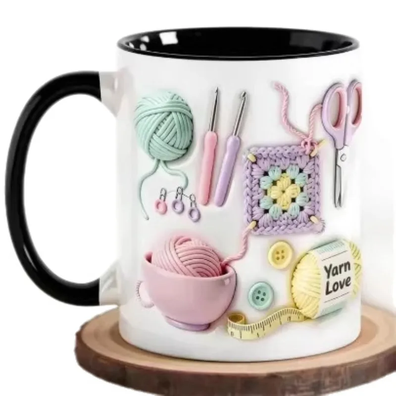 Creatieve 2D-breimateriaal voor truien, keramische mok, bekers met verschillende kleurencoatings, koffie- en ontbijtbekers.