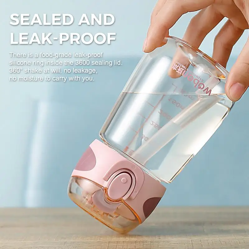 Transparent Straw Water Bottle Leakproof Food Grade PC One Hand Open Reusable for Yoga Running Sports Workout