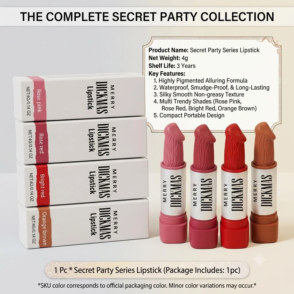 Merry Dickmas Funny Christmas Lipstick Waterproof Lasting Matte Moisturizing Multi-Color Lip Gloss Stuffers Gift for Women