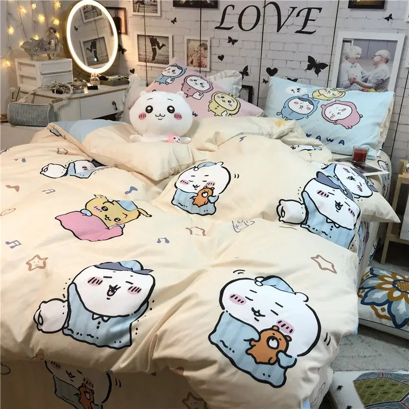 

Miniso аниме Kawaii Chiikawa 3 4 штуки комплект постельного белья милый мультяшный милый мягкий пододеяльник наволочка простыня набор подарки