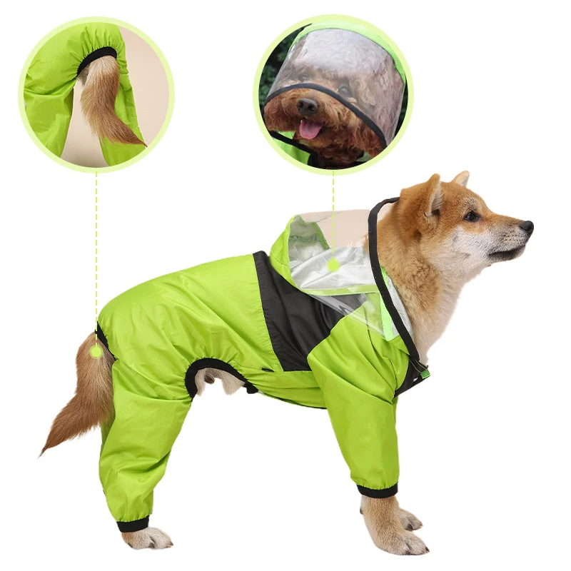 Pet Dog Raincoat Transparent Hooded Jumpsuit Dogs Waterproof Coat Water Resistant Clothes for Dogs Cats Jacket Pet Supplies