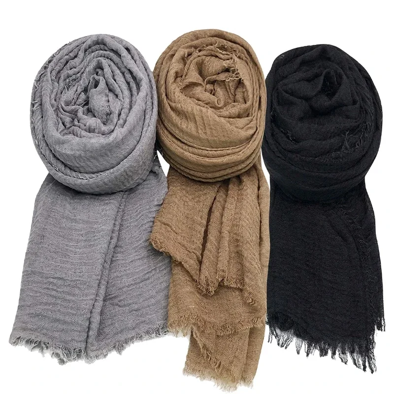 

Crinkle Cotton New Jersey Hijab Scarf for Women Islamic Head Wrap Soft Headbands Bufanda Solid Color Hijab Long African Scarf