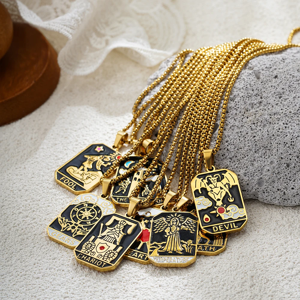 New Tarot Card Necklace Sun Star Moon Devil Eye Emperor Pendant No Color Change Stainless Steel Jewelry 18K Gold Plated Decorati