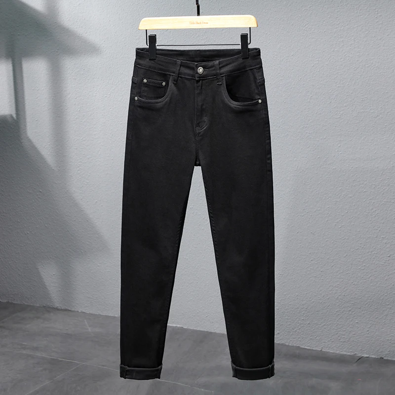 Black Jeans Men's Stretch Fabric Comfortable Summer Thin Trendy Versatile Stretch Casual Korean Slim Fit Skinny Pants