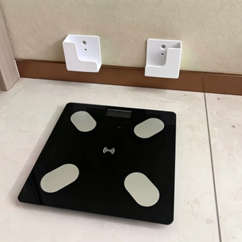 2Pcs Adhesive Wall Mount Scale Holder No Drill Space Saving Body Fat Scale Storage Rack Plastic Bathroom Gym Organizer