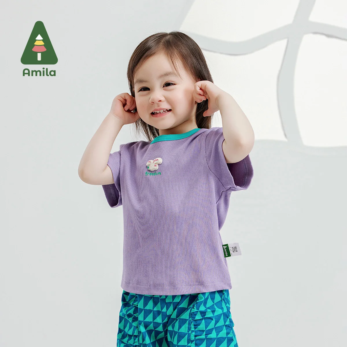 Amila2024 Summer New Children\'s Short-Sleeved Boys and Girls Color Contrast Round Neck High-Quality Breathable Casual T-shirt