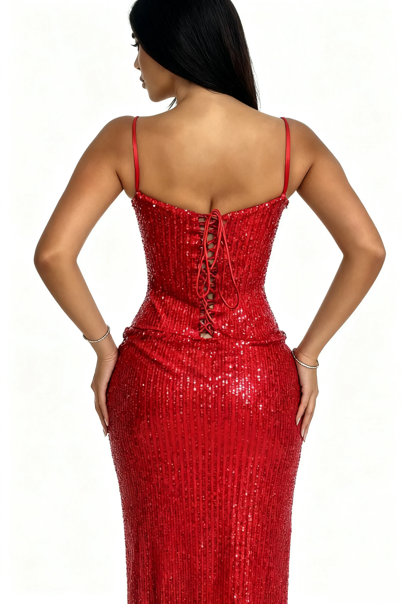 Błyszcząca Sukienka Maxi Bez Rękawów na Ramiączkach, Dopasowana, Elegancka, Idealna na Wieczorne Przyjęcia, Uroczystości, Koktajle i Urodziny