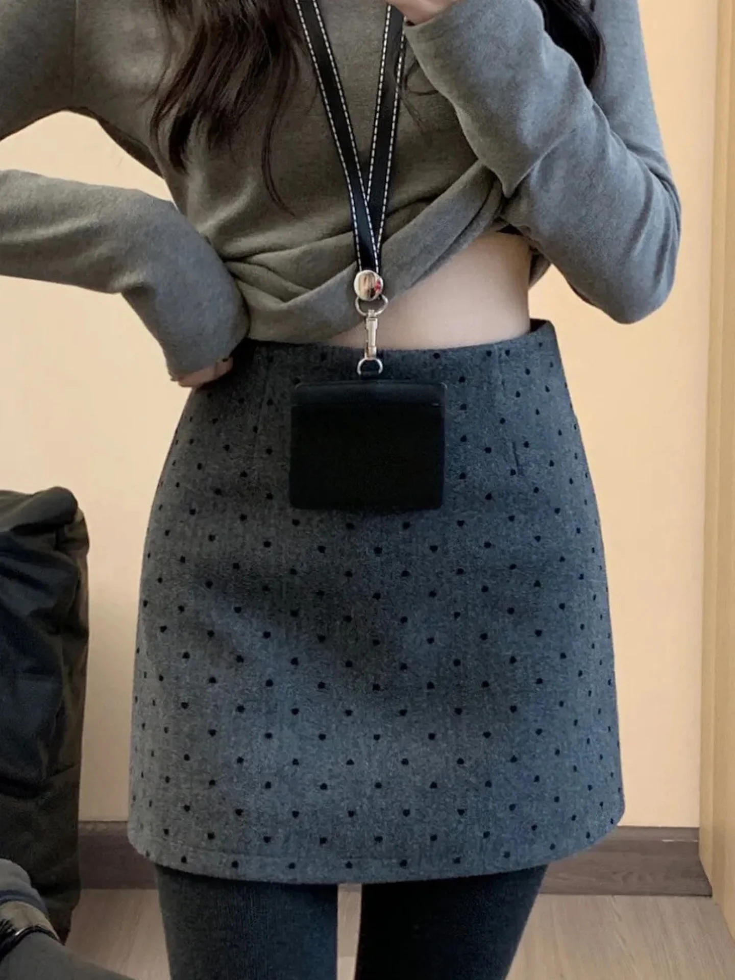 

Женская короткая юбка А-силуэта с высокой талией в горошек, корейский стиль, для весны, для офиса, стройнящая, для девушек