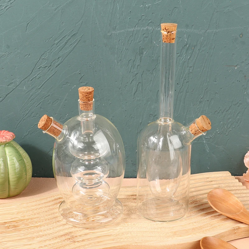 1Pc 2-in-1 Double Layer Bottle Sauce Oil Vinegar Glass Bottle Condiment Sealed Kitchen Storage Bottles Jars Kitchen Tools