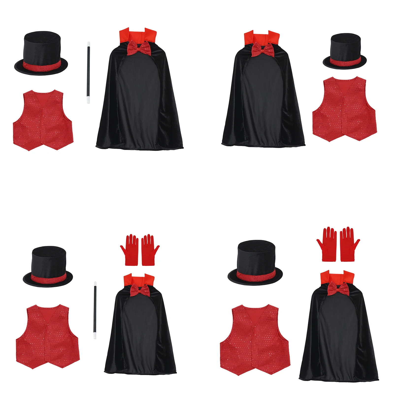 Kids Magician Vampire Costume Bowtie Cape Sequin Vest Velvet Top Hat Gloves And Wand for Halloween Performance