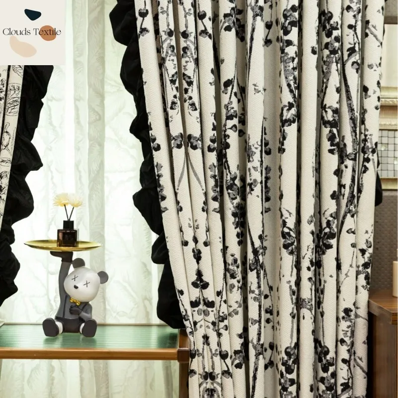 French Vintage Jacquard Curtains Blackout Curtains for Living Dining Room Bedroom Balcony Curtains