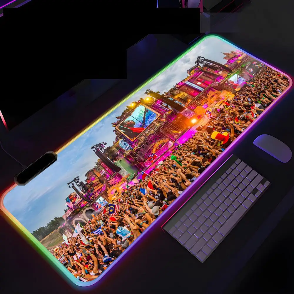 M-Music Festival T-Tomorrowlands Mouse Pad Luminous Desk Mouse Pad RGB Computer Laptop Anime Keyboard Mouse Mat Keyboard LED Mou