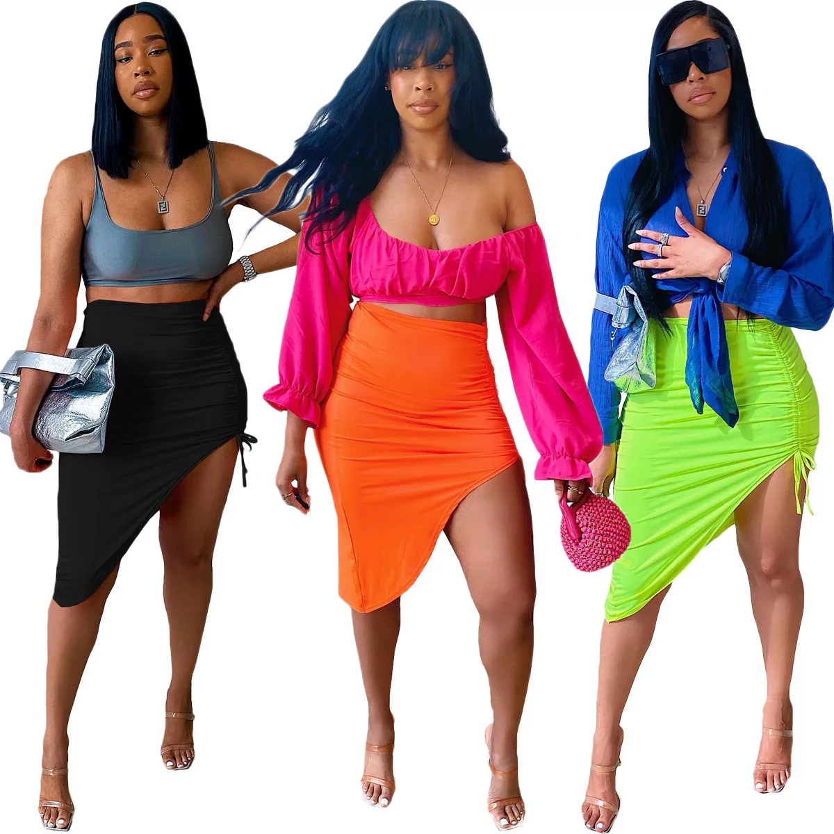 

Средняя и длинная однотонная юбка длиной до колена на шнурке (только юбка) 2026, весна и лето, новинка темперамента, женская уличная одежда