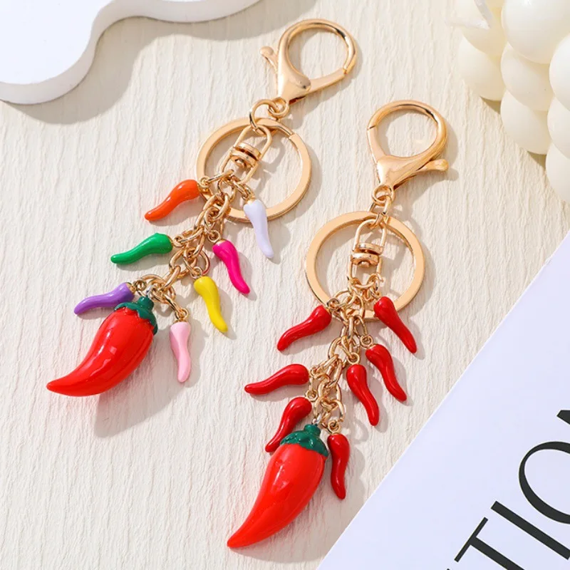 5pcs Keychain Chili Pepper Shaped Metal More Colorful Bag Parts For Charm Jewelry Accessory