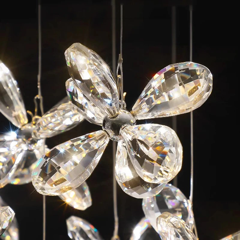 Modern Luxury Crystal LED Chandelier Large Home Design Flower Shaped Crystal Decorative Lighting Fixture For Restaurant Barl