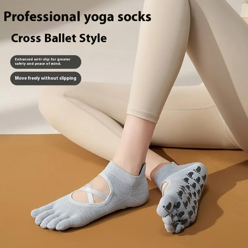 

Women Five Finger Yoga Pilates Specific Socks with Grips Professional Sport Pilates Fitness Training cotton Split Toe Sock