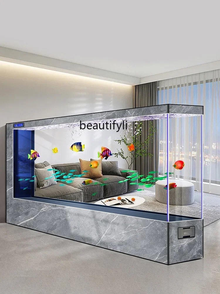 cqyLiving room screen ultra-white fish tank medium and large ecological floor glass aquarium water-free smart