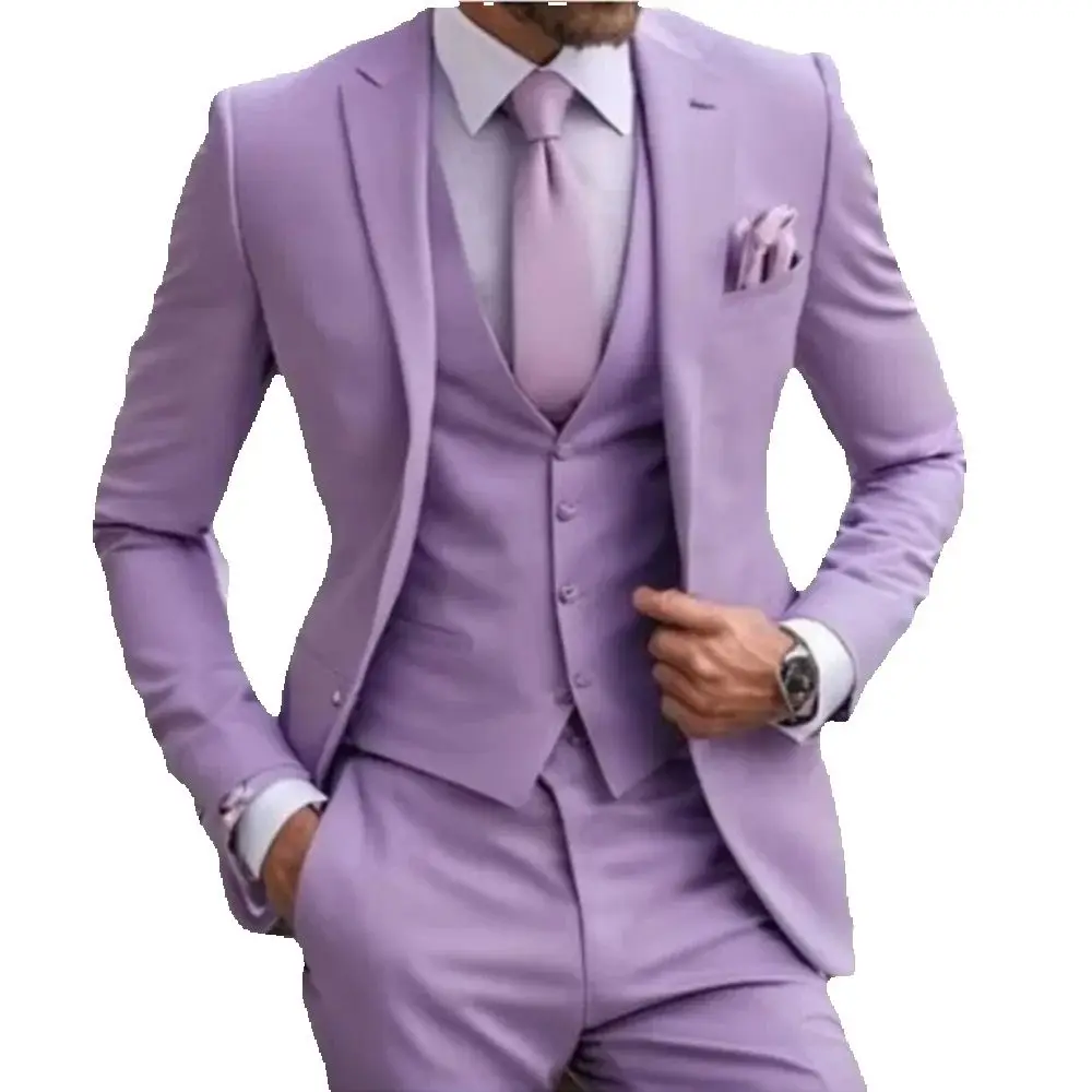 Fashion Light Purple Suit For Men Business Prom Single Breasted Peak Lapel Two-pieces (Jacket+Pants) Trajes Para Hombre Chic