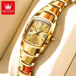 OLEVS Tungsten Steel Strap Women's Watch Elegant Luxury Gold Waterproof Wristwatch TOP Brand Women's Watches Relógio Feminino