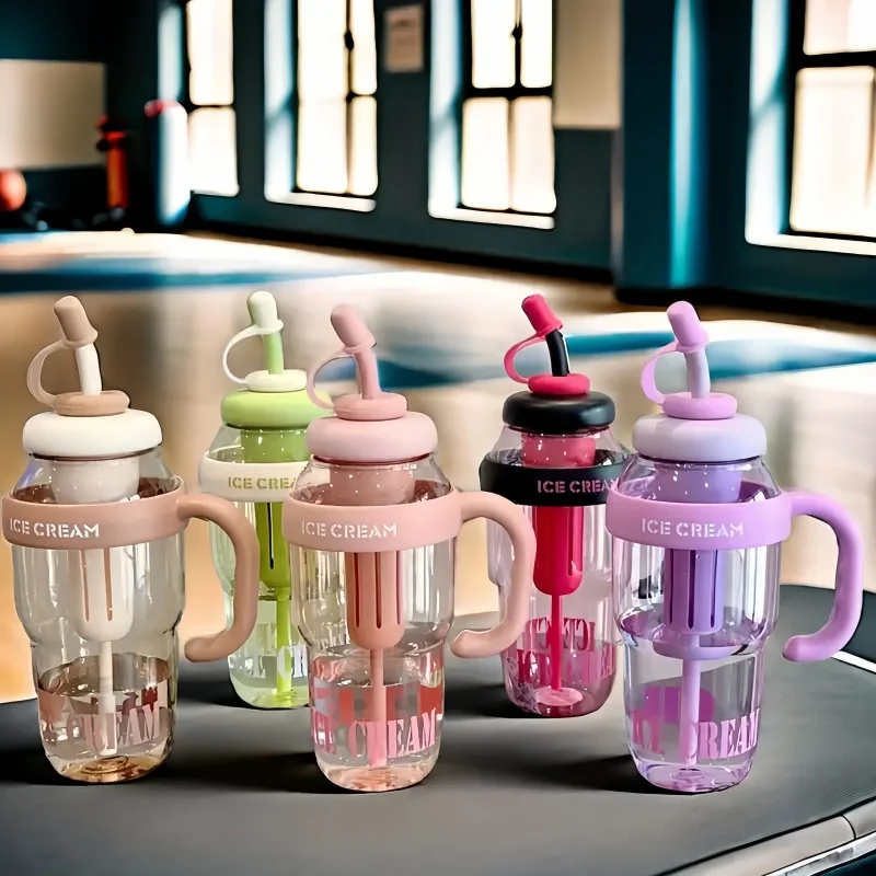 

1300ml Large Capacity Plastic Straw Cup Durable Bottle With Handle Portable Fitness Cup for Outdoor Leisure Lucky Bobo Cup