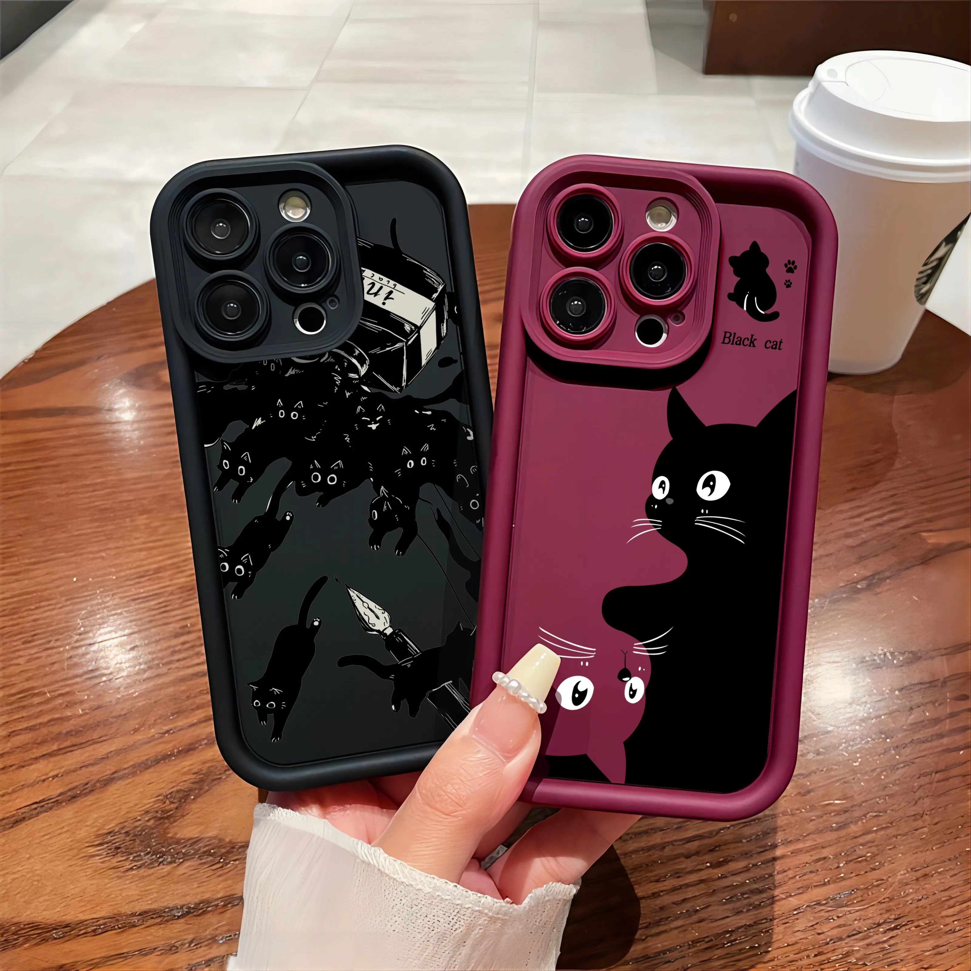 Cute Cartoon Black Cat Camera Protection Case for Huawei P20 P30 P40 P50 Mate 20 30 40 Pro Nova 7 9 10 SE Soft TPU Back Cover