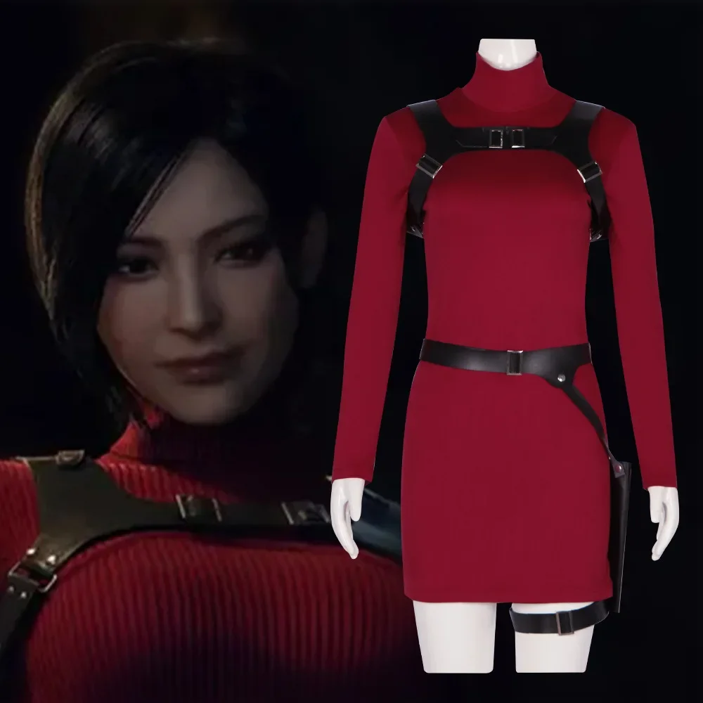 Ada Wong Fato de Cosplay Mulher, Fato Disfarçado Adulto Feminino, Disfarce, Roupa com Cinto de Vestido, Fantasia, Halloween, Residente, 4