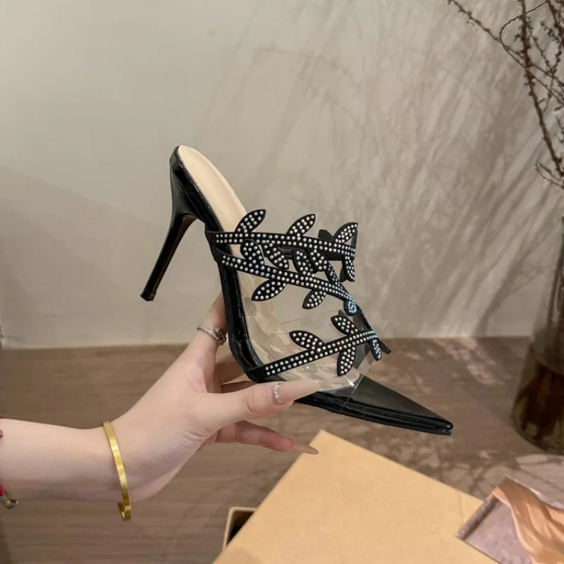 

Elegant Design Crystal Butterfly-knot Ankle Strap Woman Sandals Sexy Open Toe Thin High Heels Stripper Party Pumps Shoes Big Siz