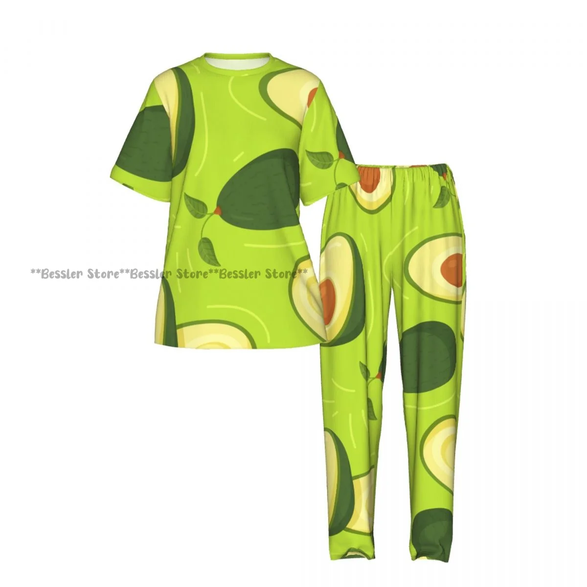 Women's Pajamas Set Avocado Pattern Short Sleeve Sleepwear 2 Piece Homewear Loungewear