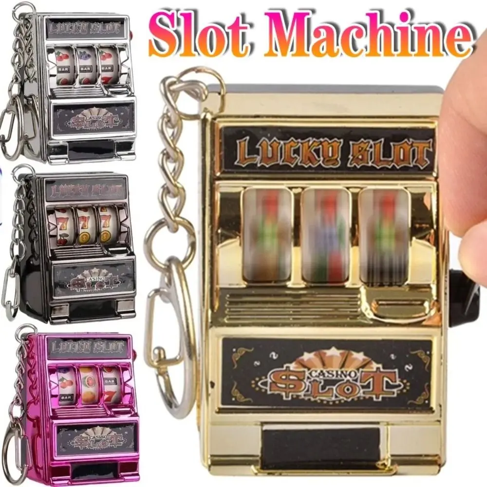 Retro Stress Reliever Keychains Toy Coin Operated Games Fruit Slot Machine Mini Gambling Machine Gift