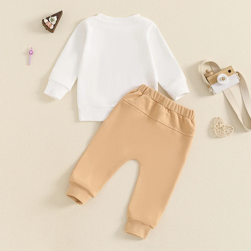 Baby Boy Birthday Outfit Letter Embroidery Long Sleeve Sweatshirt Elastic Waist Pants 2 Piece Set for Fall Winter