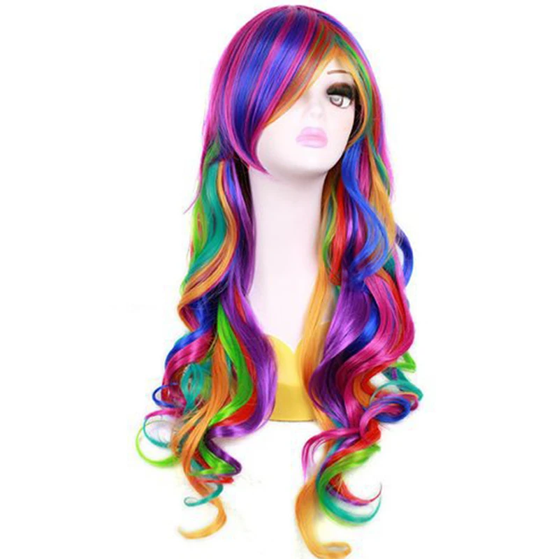 1Pcs/lot New Hot Women Rainbow Color Long Wig Natural Look Heat-Resistant Women Wig for Tourism Stage Performance Cosplay ect