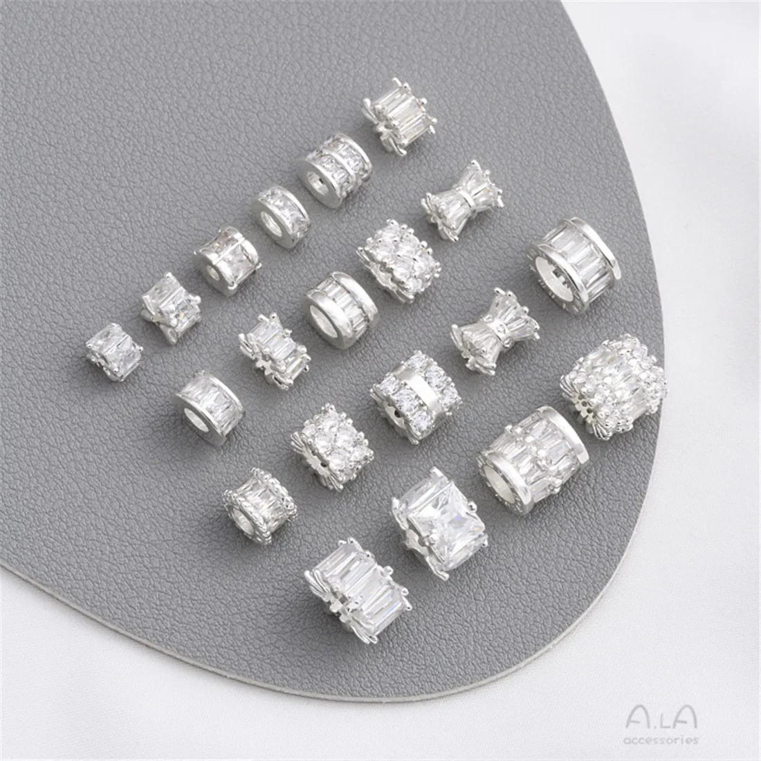 925 Thick Silver Zircon Bucket Beads Square Partition Beads Large Hole Wheel Beads Waist Road Connectivity DIY Matching Beads