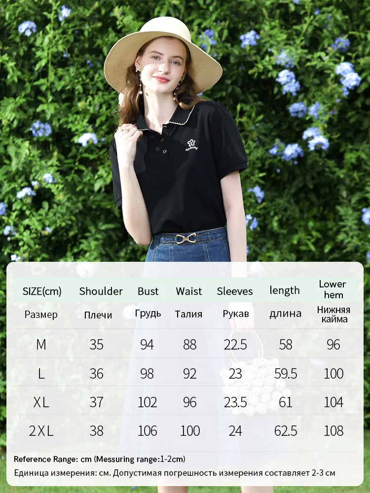 I BELIEVE YOU Women\'s T-shirt Bead Embroidery Polo Short-sleeve 2024 Summer New Breathable Soft Simple Female Tees 2242015715