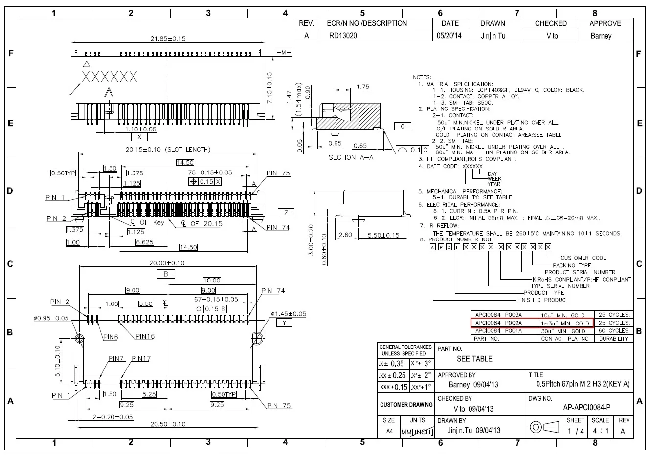 5PCS/APCI0084-P002A   APCI0085-P002A   M2/NGFF interface