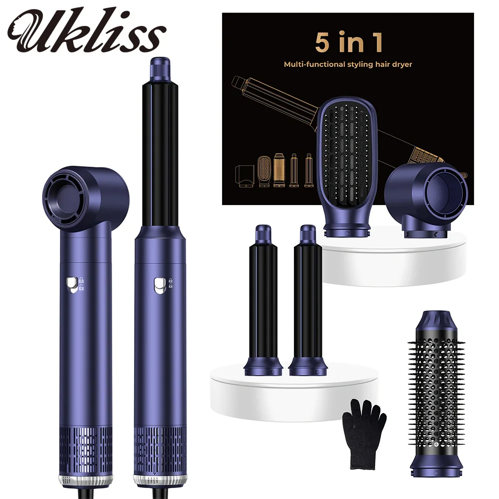 

UKLISS Hair Dryer 5 in 1 Multifunctional Electric Comb Negative Ion Straight Comb Curling Iron Detachable Brush Hair Dryer