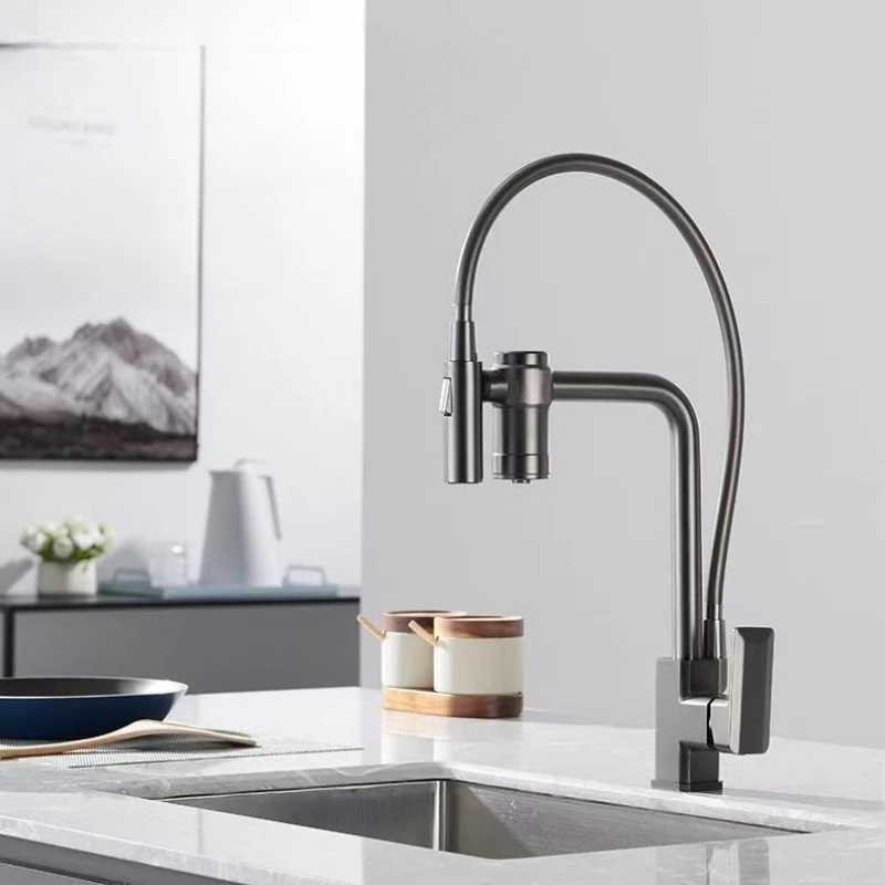 Filtered Kitchen Sink Faucet Pure Water Tap Spout 2 Models Spout Deck Mount Single Handle Cold Hot Water Mixer Washing Tub