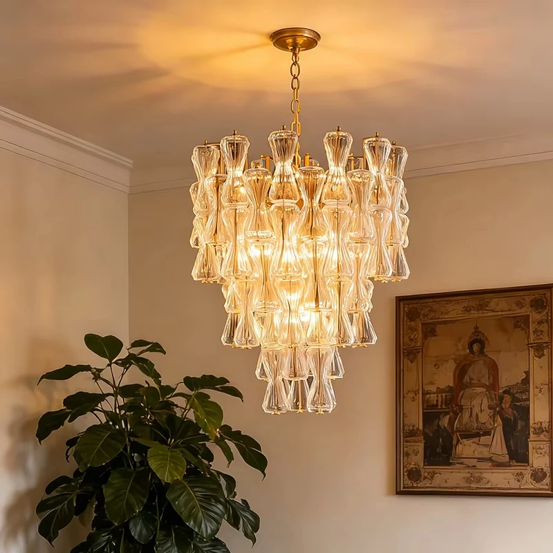 Vintage Luxury Glass Led Chandelier for Living Room Villa Foyer French Murano Colorful Hourglass Glass Pendant Light Home Decor