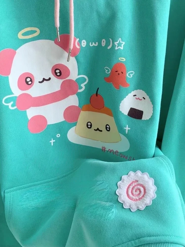 Y2k Aesthetic Harajuku Printed Vintage Hoodies Women Autumn Streetwear Thick Pullovers Japanese Kawaii Sweatshirt Tops