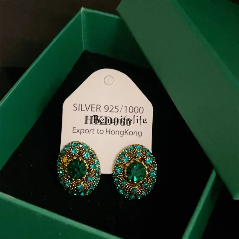 Heavy industry gemstone earrings, medieval French geometric shaped colorful jewelry, high-end ear accessories wholesale