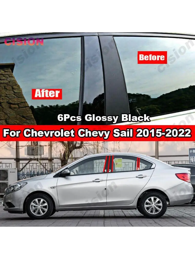 Dla Chevrolet Sail 2015-2022 okno samochodu drzwi kolumna BC filar nakładki wykończenia błyszczący czarne włókno węglowe lustrzany efekt naklejka na komputer — zdjęcie 2