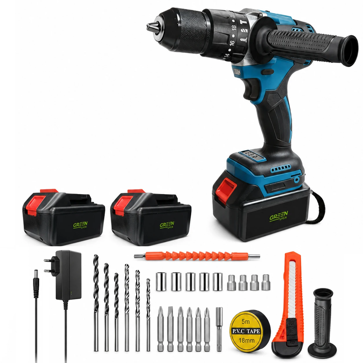 21V Profi-Akku-Bohrschrauber mit 2 x 15000mAh Akkus | Bürstenlos | 125 Nm maximales Drehmoment | 2 Geschwindigkeitsstufen | 13-mm-Metallbohrfutter | Wiederaufladbarer Akku-Bohrschrauber für