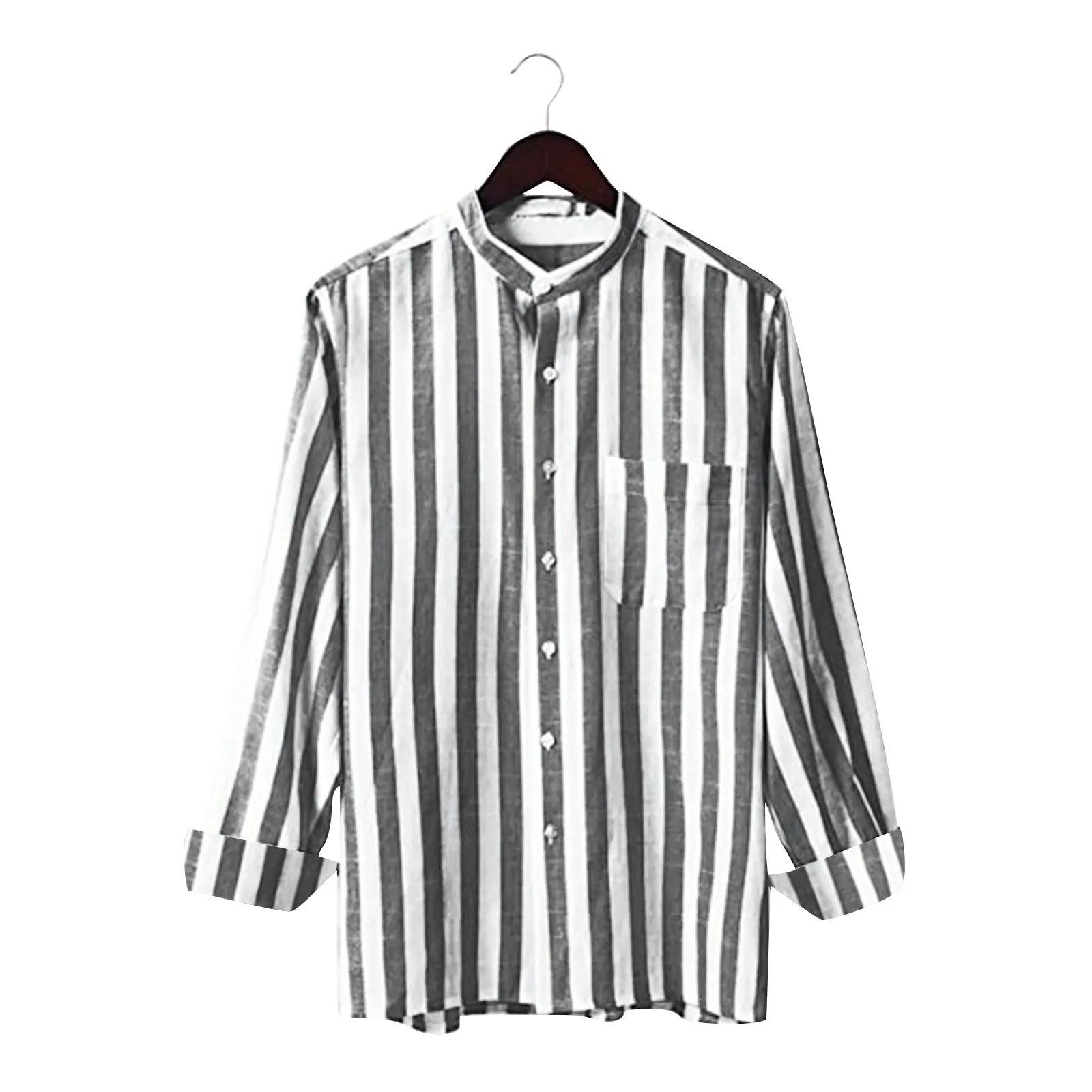 Plus Size Men Shirt Long Sleeve Loose High Elasticity Casual Dress-up Stripe Printing Striped Shirts Casual Linen Buckle Top