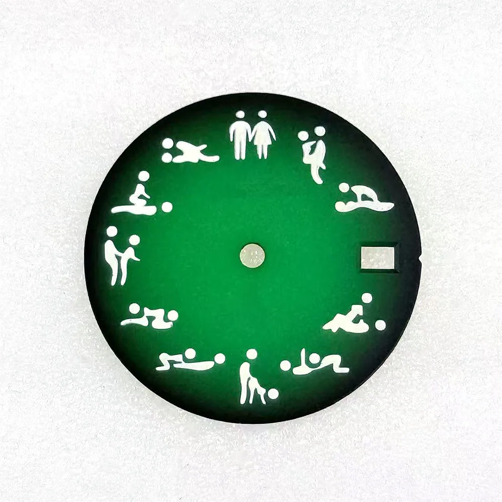 28.5mm Fun Posture Single Calendar Gradient Watch Dial C3 Green Night Light Suitable for NH34 NH35 4R35 Automatic Movement