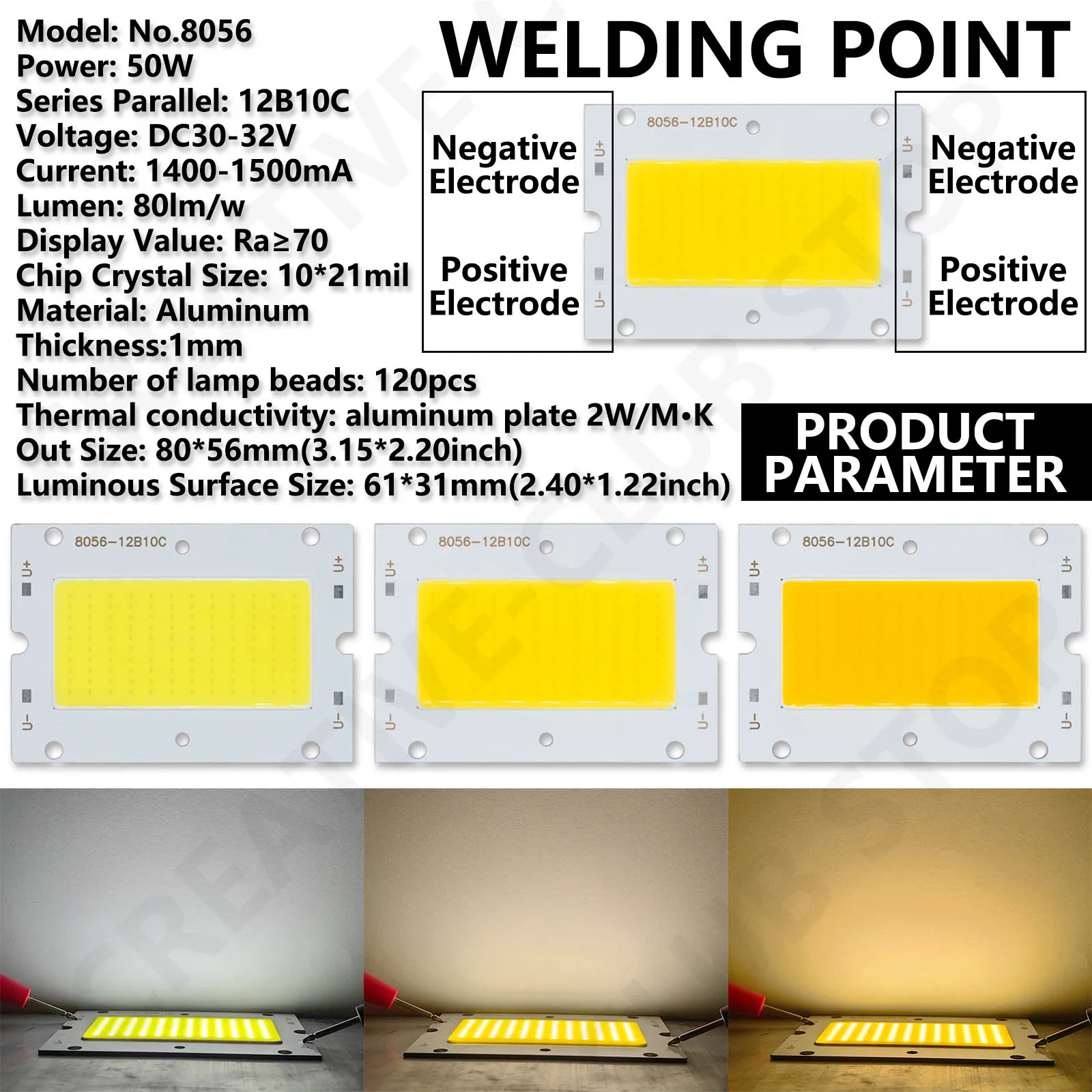 8056 7874 7660 50W LED COB Chip DC30-32V LED Light Source Chip On Board Cold White Neutral White Warm White for DIY Working Lamp