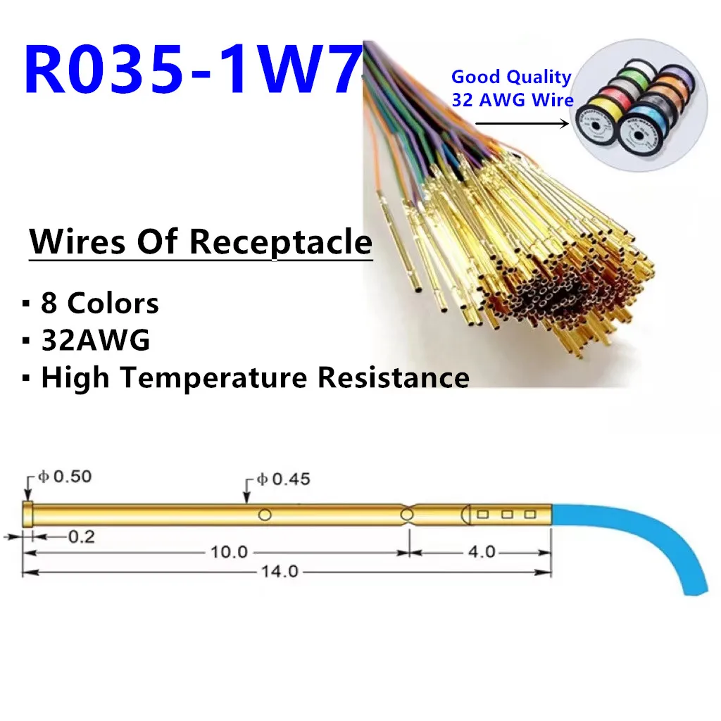 8/40/80/200PCS Spring Test Probe Receptacle Dia 0.45mm 14mm With Wire 32AWG R035-1W7 Test Needle Sleeve Socket Length 700mm