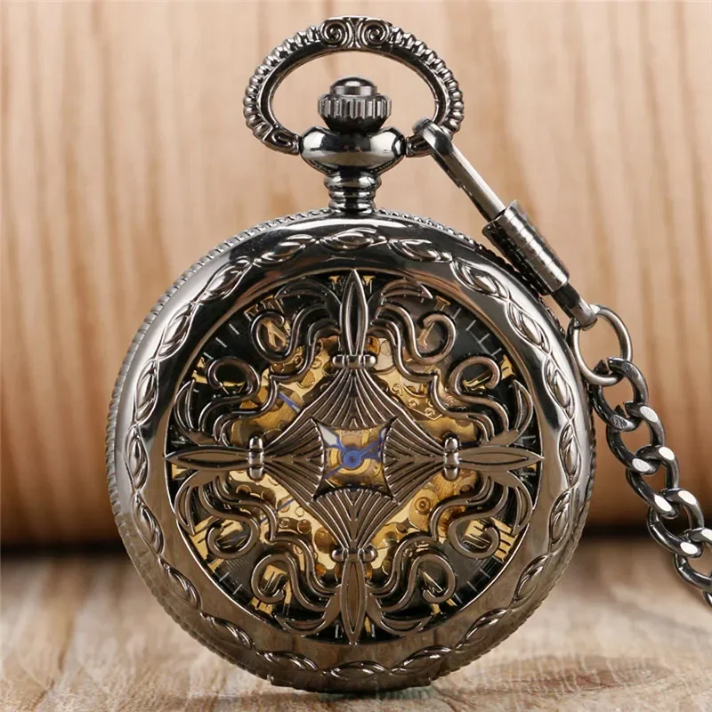 Antique Hollow Out Chinese Knot Mens Womens Auto Mechanical Pocket Watches Roman Numeral Dial Pendant Chain Relgio de bolso