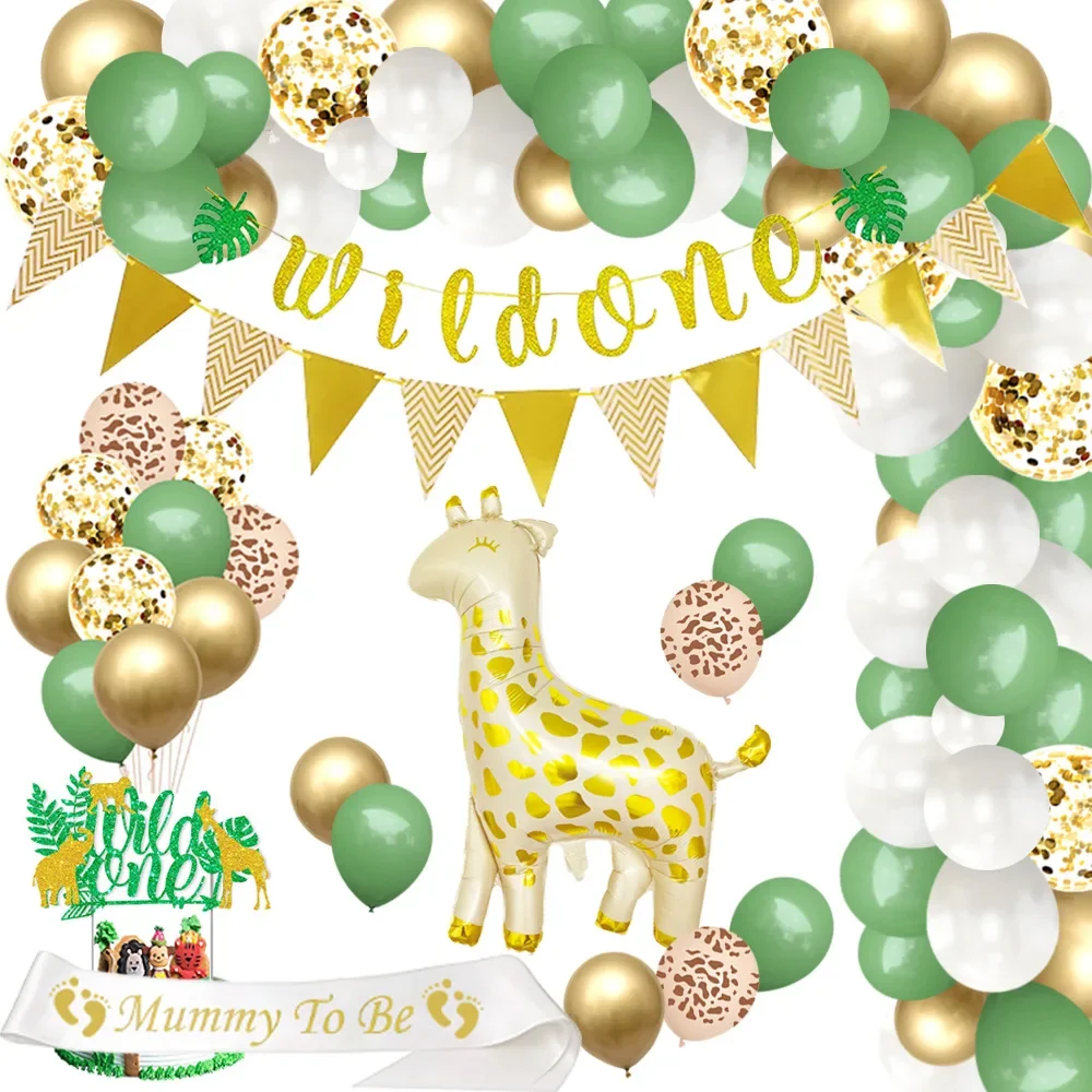 

Cheereveal Wild One Animals 1st Birthday Party Decorations Green Golden Balloon Garland Arch Kit Banner Cake Topper Supplies